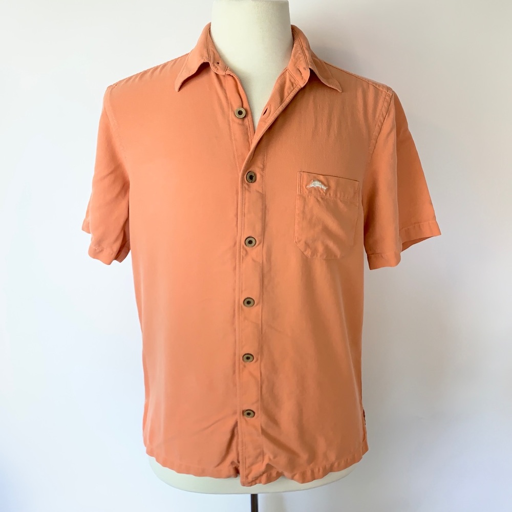 Tommy Bahama Silk Button Up Shirt S Peach Orange